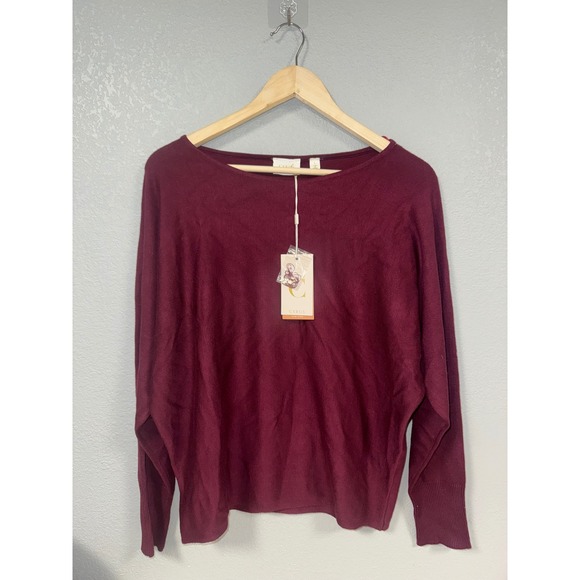Cyrus Sweaters - Cyrus New York Womens Dolman Sleeve Boat Neck Sweater Red Mahogany L